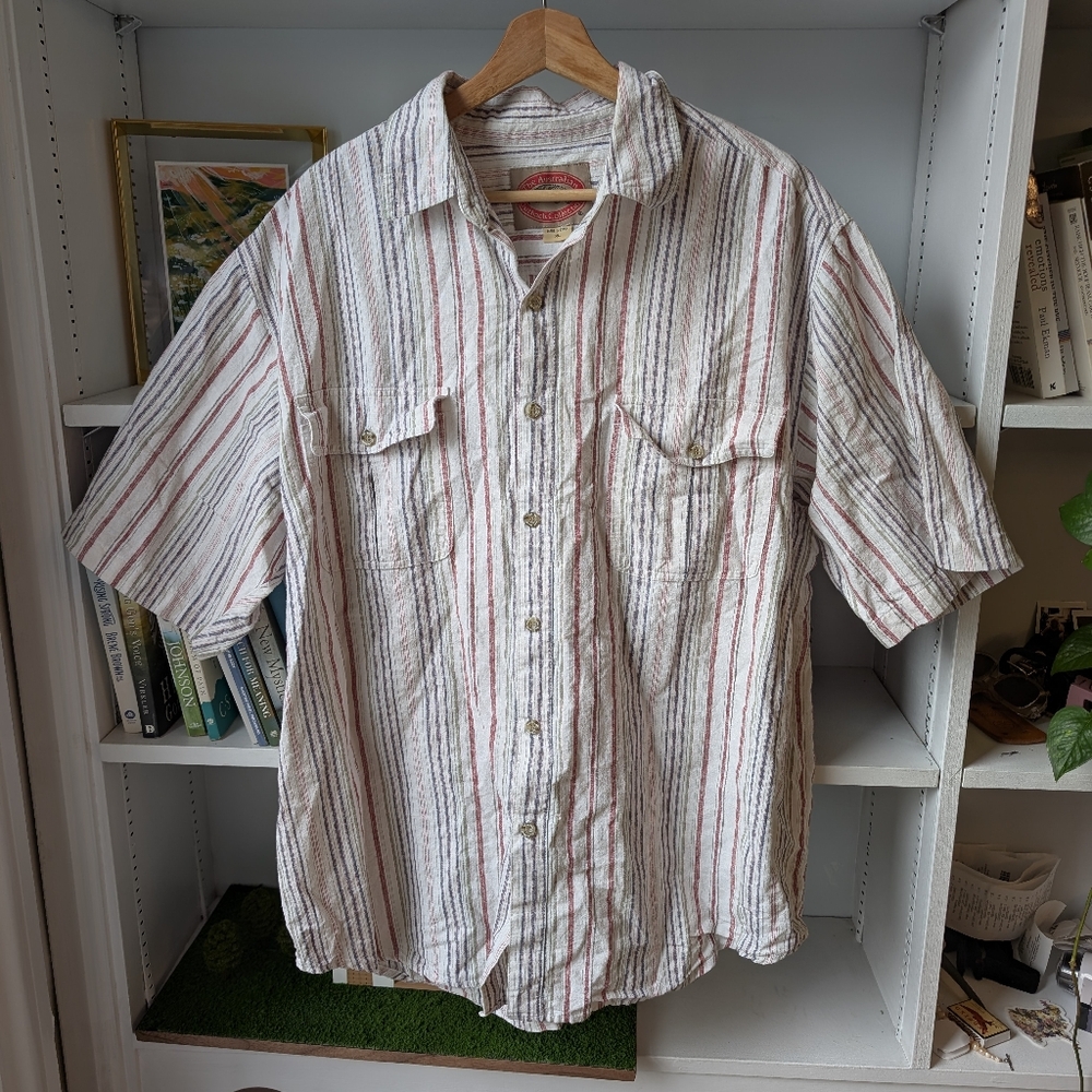 Vintage Australian Outback Men's Short Sleeve Button Down Shirt XL Hemp Cotton